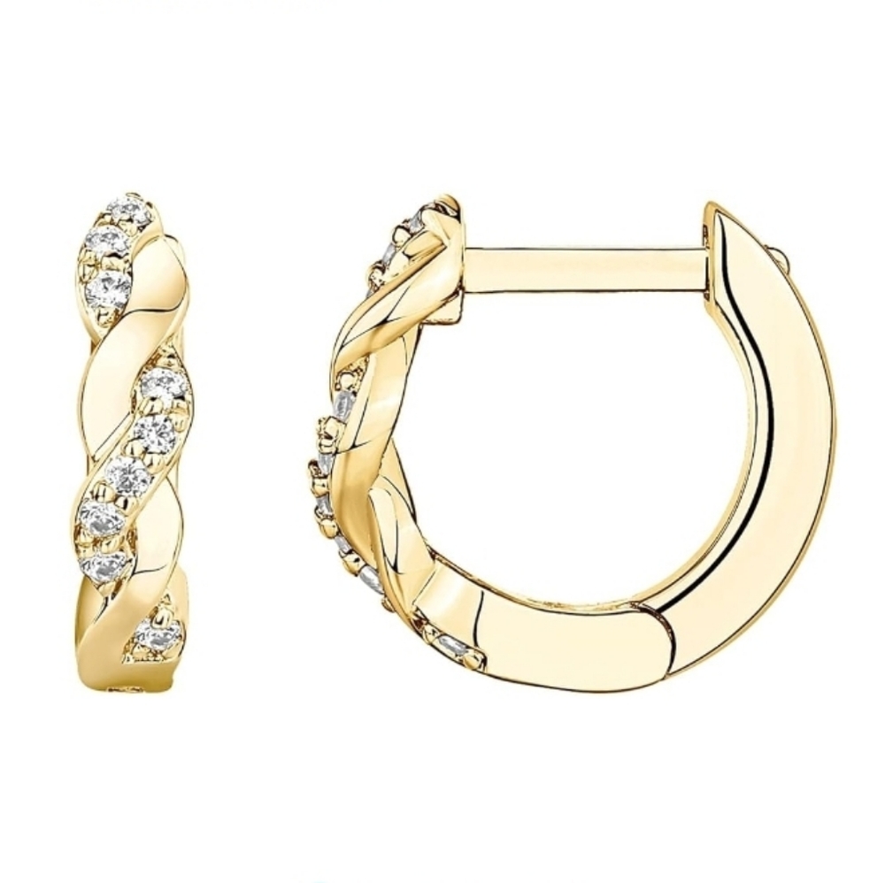 14K Gold Plated Cubic Zirconia Huggie Hoop Twisted Earrings